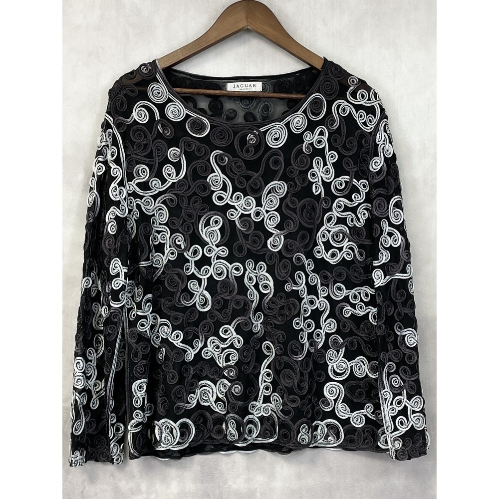 Jaguar Soutache Mesh Top Women Large Swirl Sheer Statement Goth‎ Eclectic Edgy
